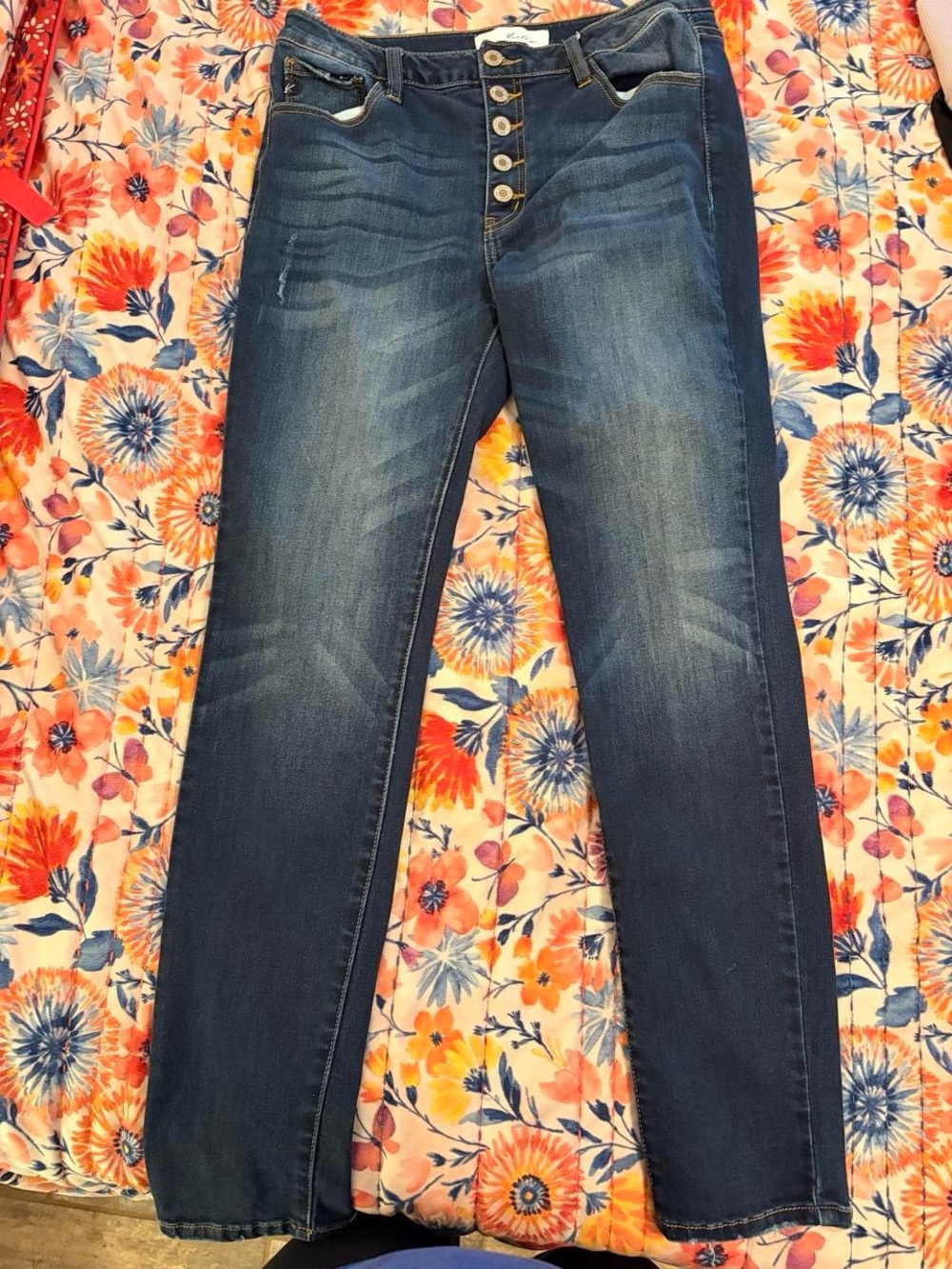 KanCan Men's Skinny Jeans in Dark Indigo with Brown Stitching
